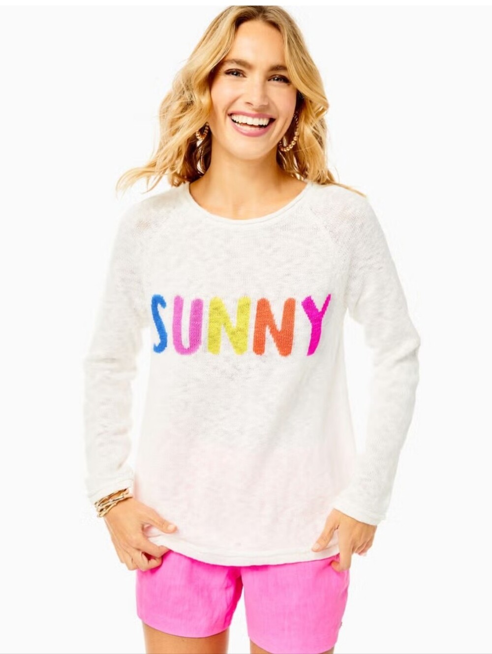 Lilly Pulitzer Danette White 'SUNNY' Crewneck Sweater